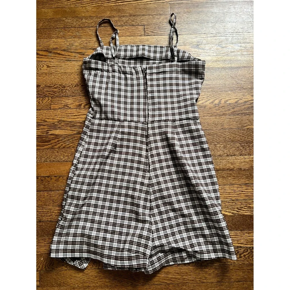 Altar'd State Plaid Skort Romper Brown White Square Neck Spaghetti Strap Medium